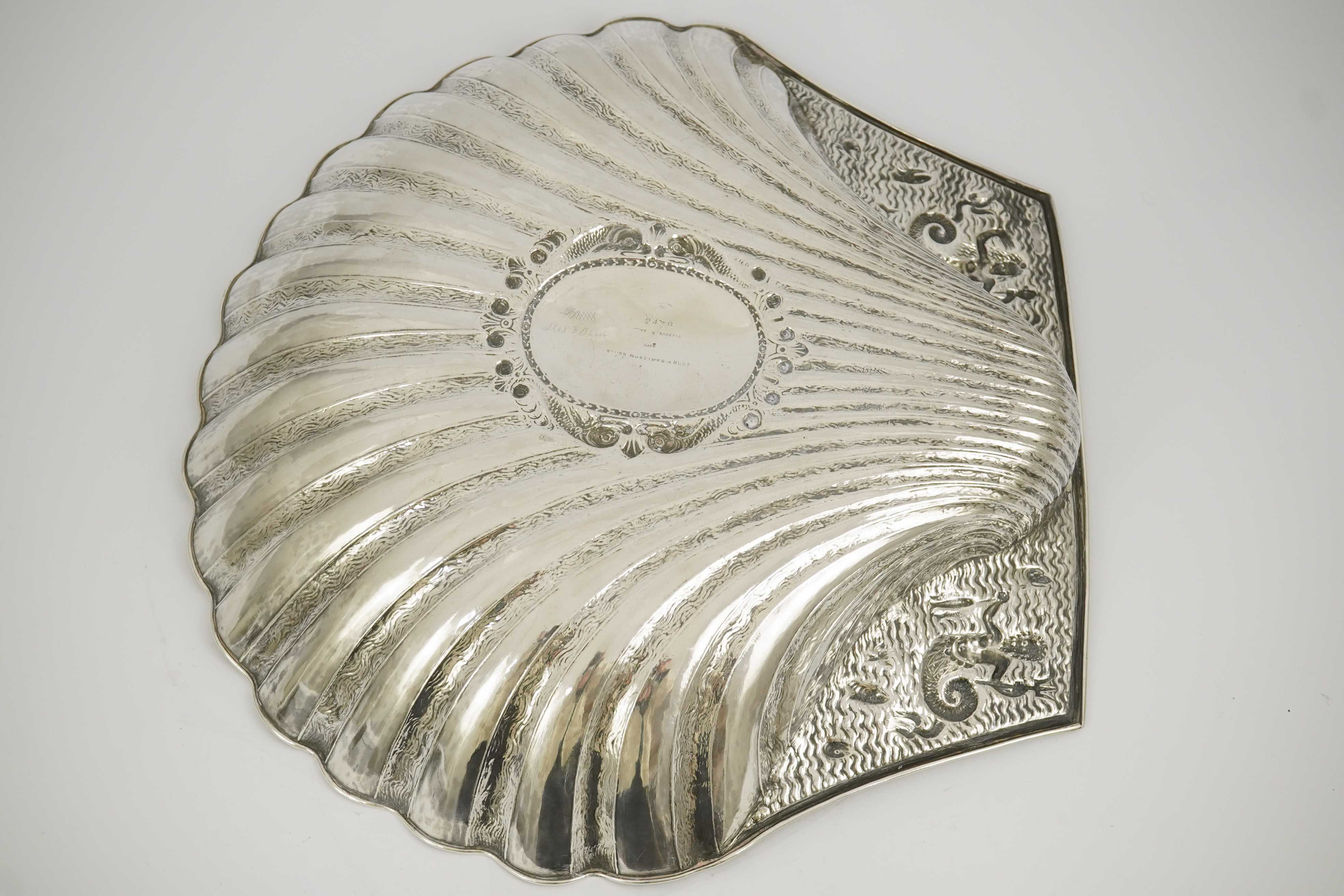 A good large Victorian silver shell shaped basin, by John Samuel Hunt (Hunt & Roskell late Storr & Mortimer), based on a 16th century model used in conjunction with a ewer for the washing of hands during and after a meal